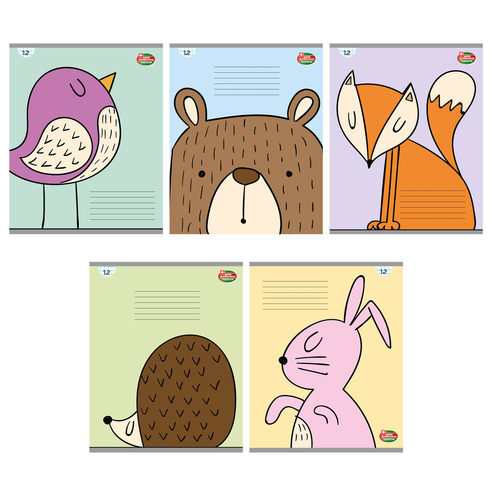 тетрадь 12 листов Милые Животные в клетку 11647/5