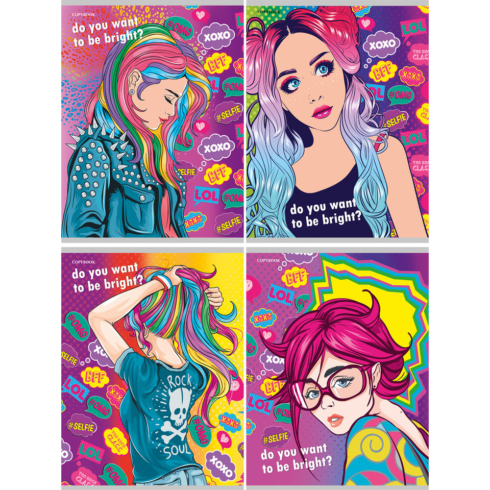 тетрадь 96 листов Яркие Девчонки в клетку 96-3162