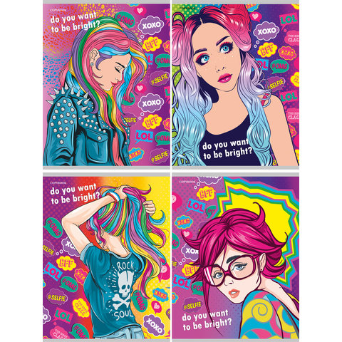 тетрадь 96 листов Яркие Девчонки в клетку 96-3162