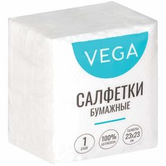 салфетки 80шт/уп 23х23см белые однослойные Vega 315615