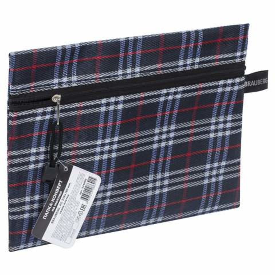 папка-пакет на молнии А5 238х180мм Elegant клетка ткань 224050