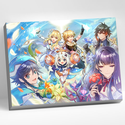 картина по номерам Венти, Чжун Ли и Райден 30х40см chr0205 аниме