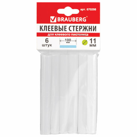 стержни для клеевого пистолета 6 штук 11мм 10см белые 670298