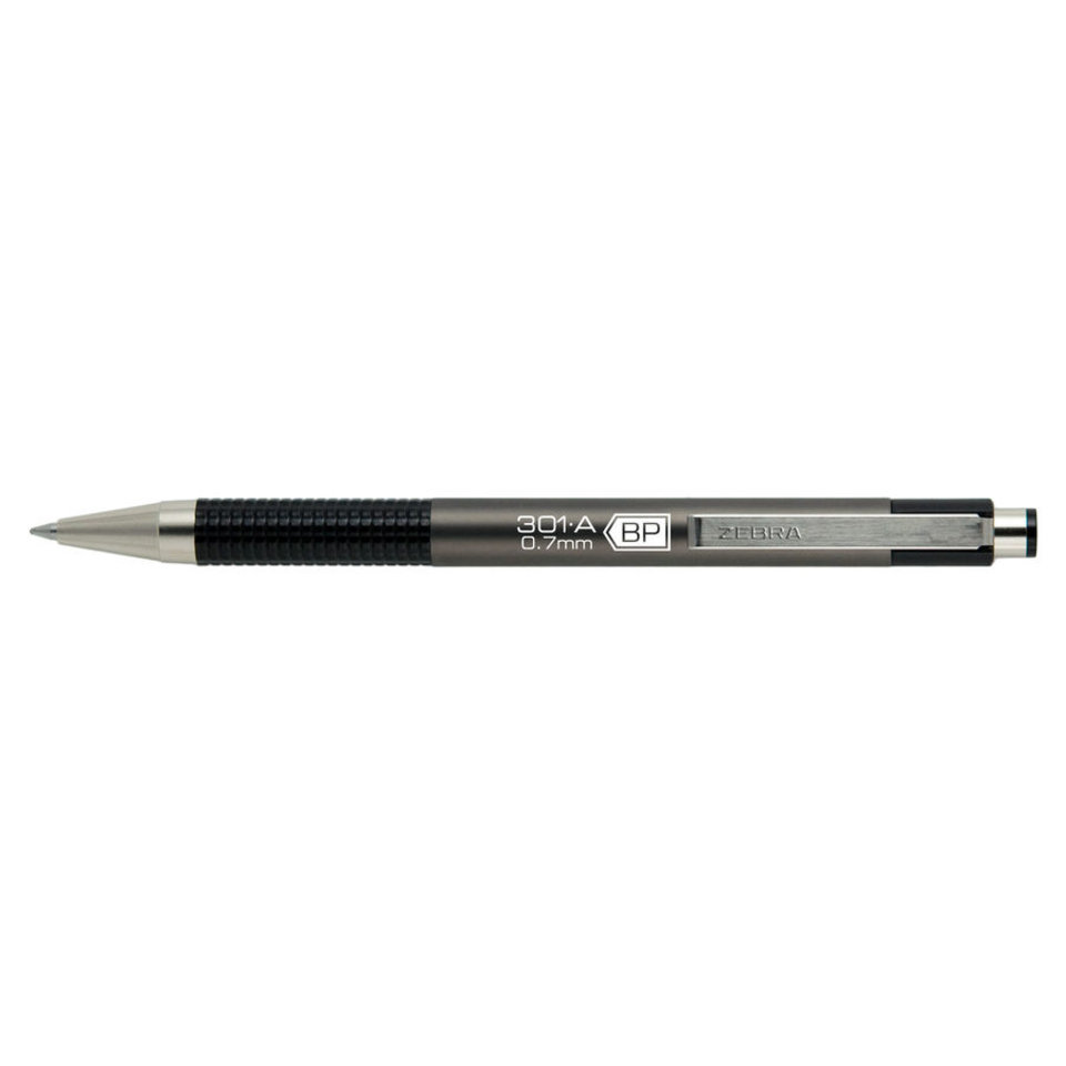 ручка шариковая ZEBRA 301А синяя серый корпус автоматическая резиновые вставки 582766