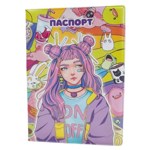 обложка для паспорта Девочка С Розовыми Волосами ак-пст-36