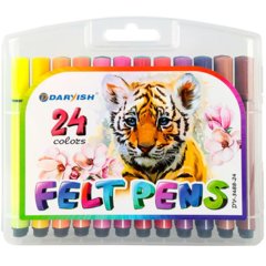 фломастеры набор 24 цвета Тигр толстые трехгранные пластиковый пенал dv-3488-24