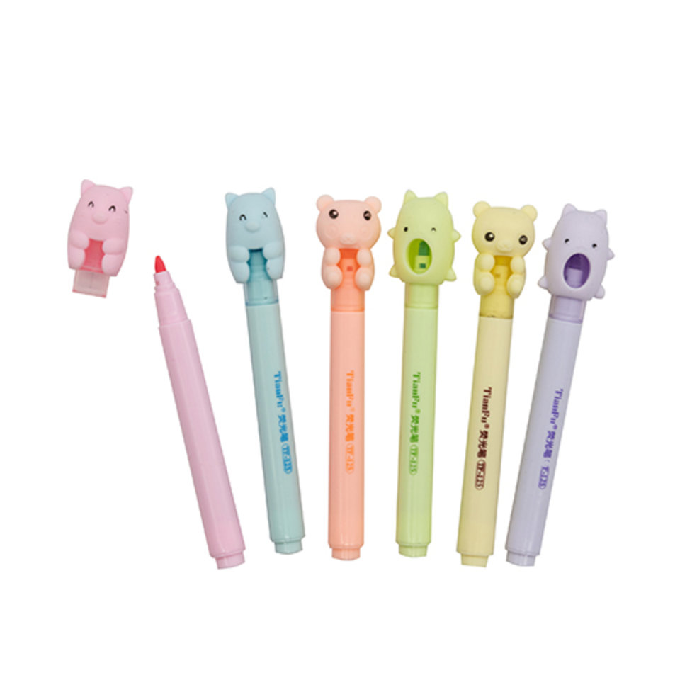 маркеры текстовыделители набор 6 цветов скошенный наконечник Зверюшки ct-83/cj-189