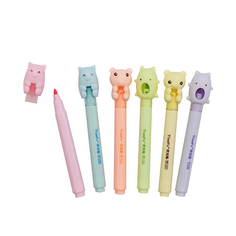 маркеры текстовыделители набор 6 цветов скошенный наконечник Зверюшки ct-83/cj-189