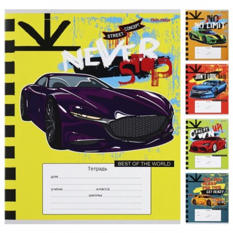 тетрадь 12 листов Яркие Спорткары в косую линейку 12-8939