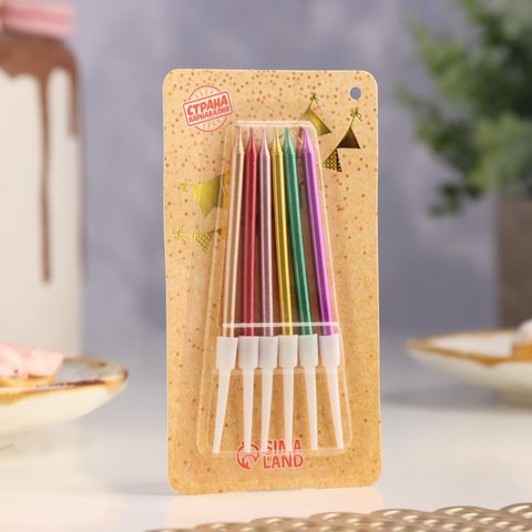 свечи для торта Коктейльные с подставками 6 штук 7582971