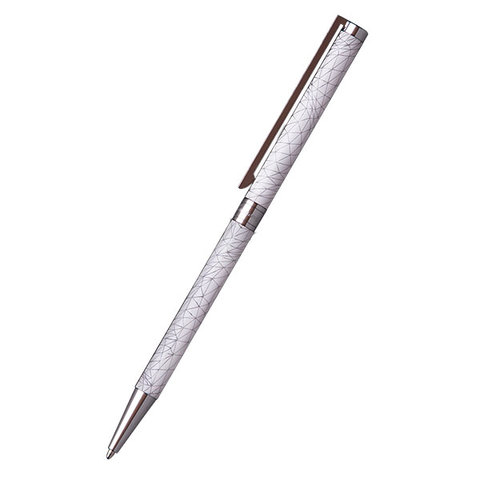 ручка шариковая Manzoni Rieti белая, серебристый рисунок, подарочный футляр
