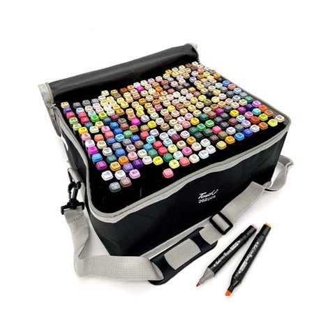 скетч-маркеры набор 262 цвета двухстороссние острый+скошенный ls-9 текстильная сумка 325122