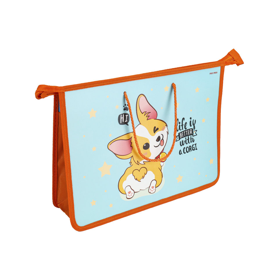 папка для тетрадей А4 с ручками Озорной корги пластик п-9706