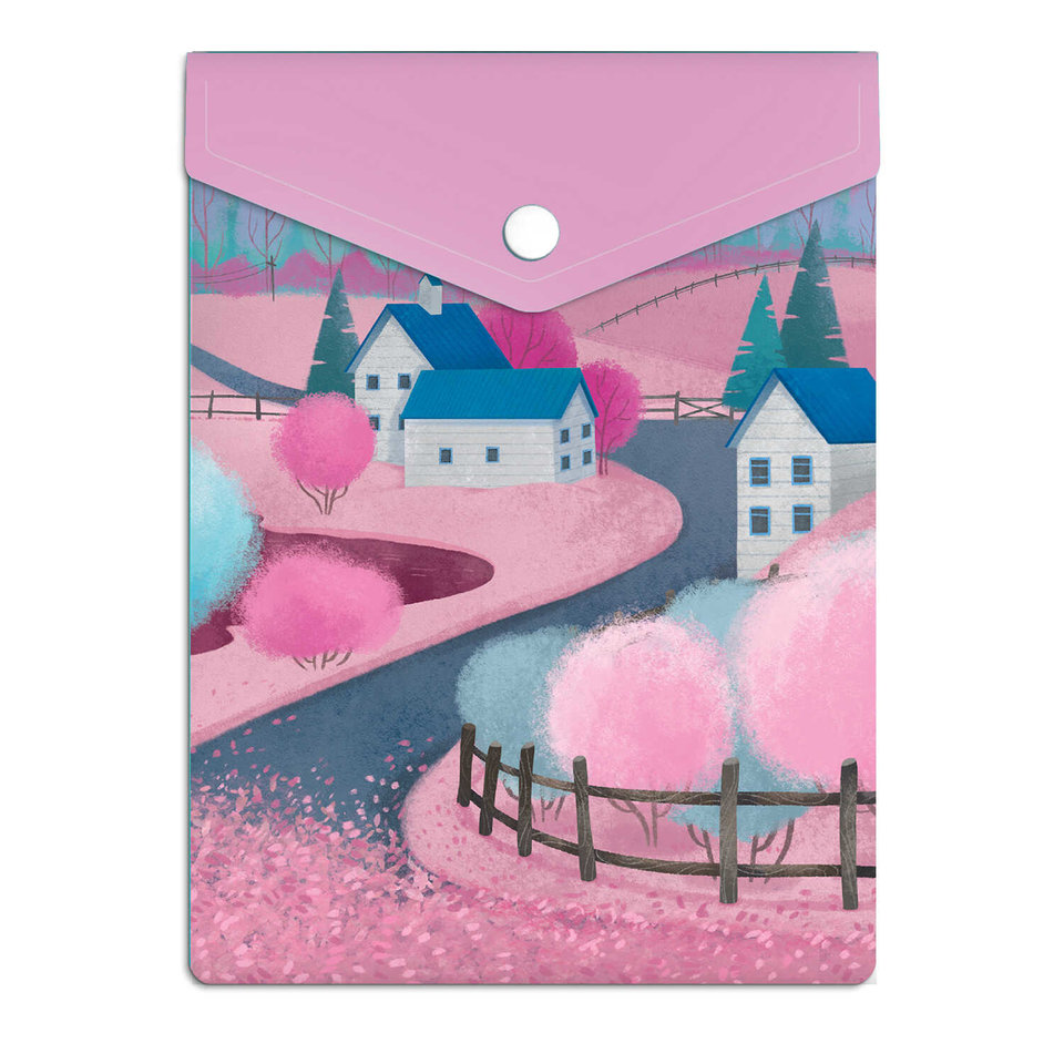 папка-конверт на кнопке А6 Сказочные Домики 59385