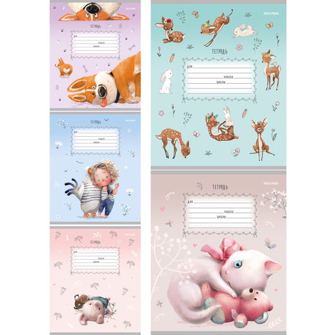 тетрадь 12 листов Ласковые Животные в клетку 2352