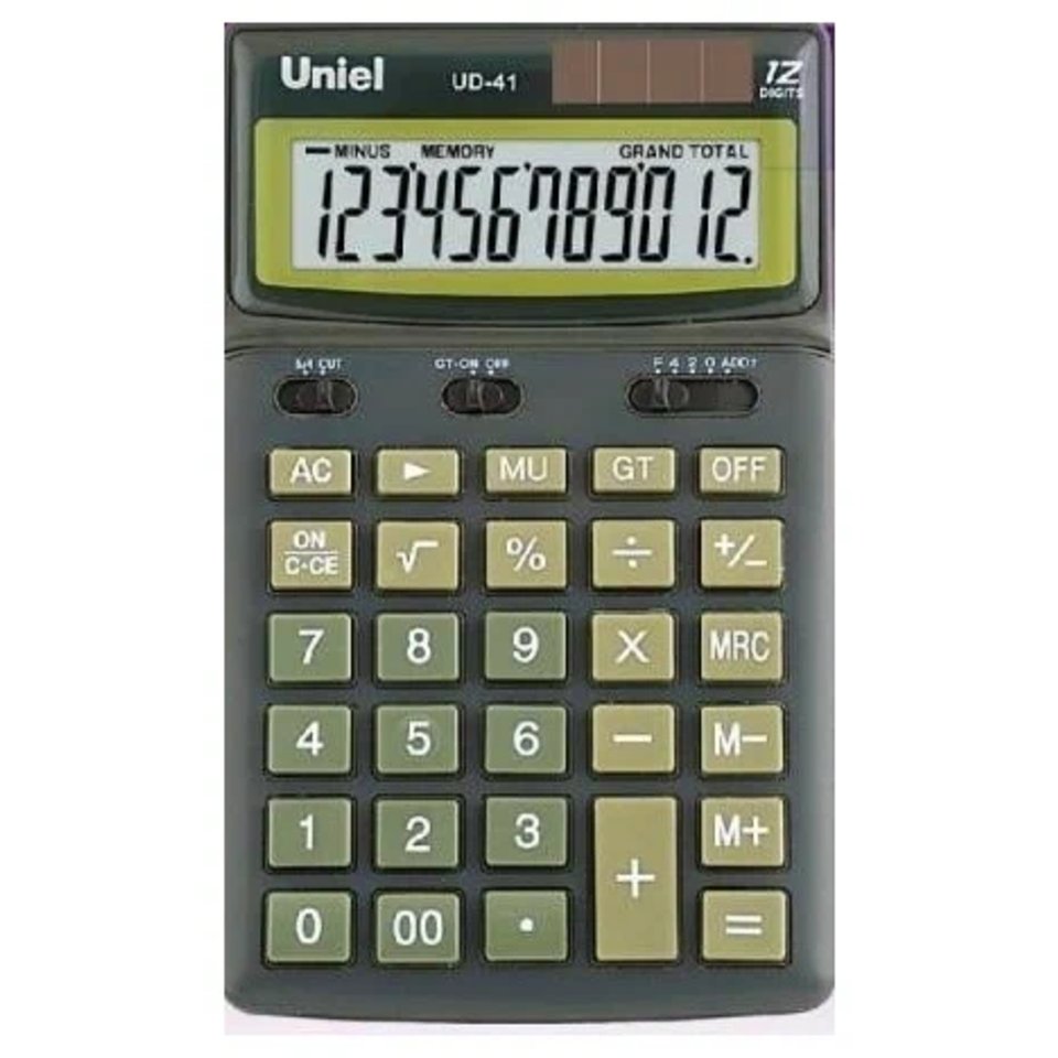 калькулятор настольный 12 разрядов Uniel двойное питание ud-41gm зеленый