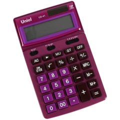 калькулятор настольный 12 разрядов Uniel двойное питание ud-41pn розовый