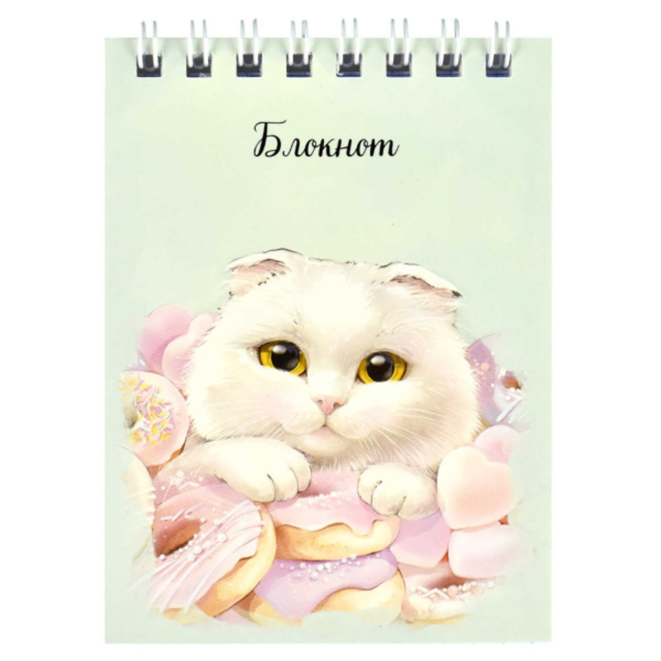 блокнот А7 40 листов Кот С Пончиком на гребне 64385