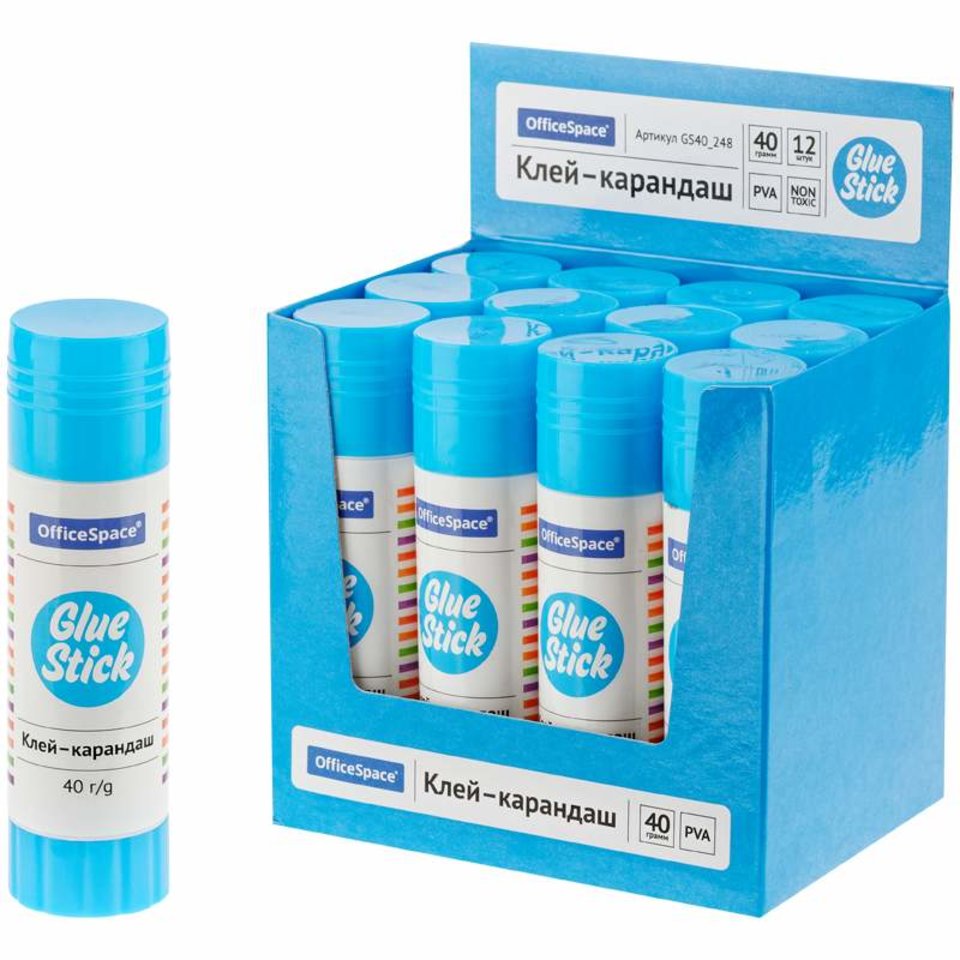 клей-карандаш 40г OfficeSpace, дисплей, ПВА gs40_248 277058