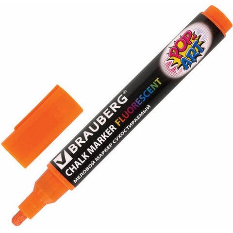 маркер мелковый для доски и витража круглый 5мм оранжевый pop-art br151531