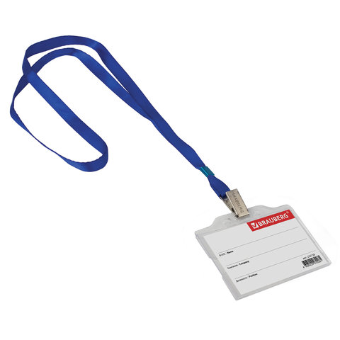 бэйдж горизонтальный 85х55мм синяя тесьма, металлический зажим 232138