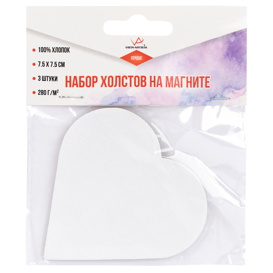 художественный холст на картоне 7.5х7.5см 3шт 100%хлопок 280г/м Сердце cmv04