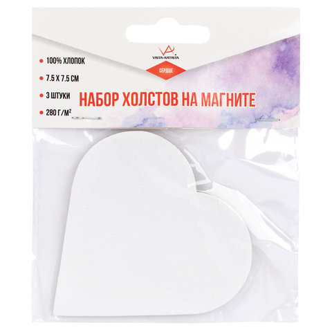 художественный холст на картоне 7.5х7.5см 3шт 100%хлопок 280г/м Сердце cmv04