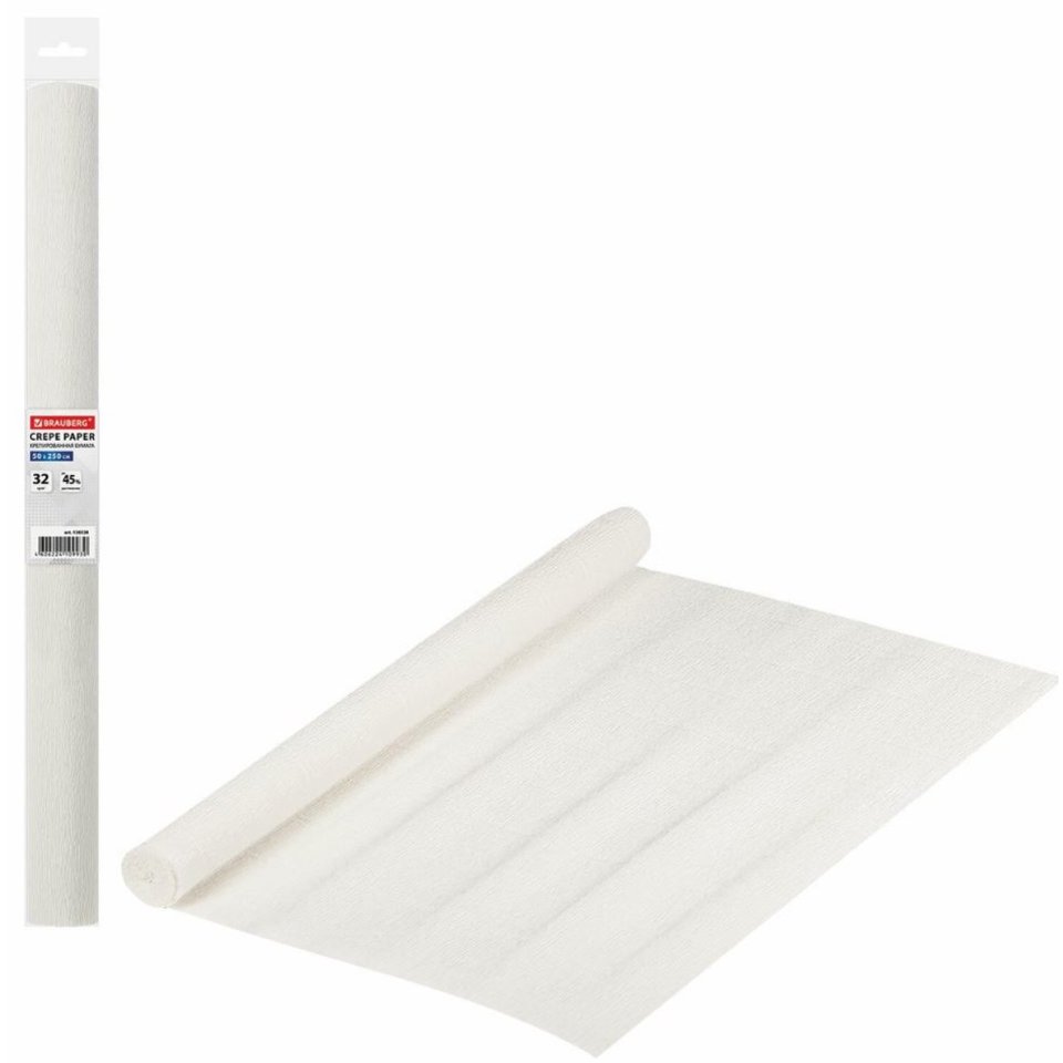 цветная бумага креповая 50х250см белый 32г/м бкцм-б 190268