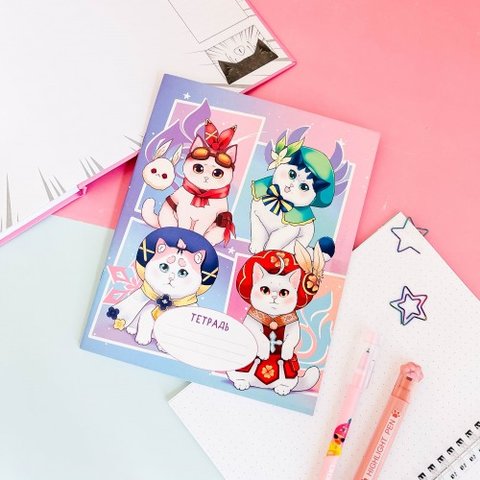 тетрадь 18 листов Котики Геншин в линейку тр-110 1012