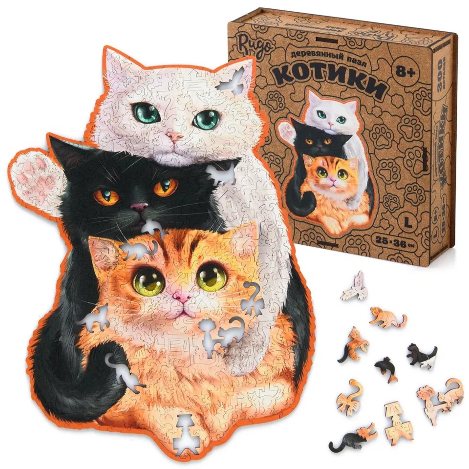 пазлы 300 деталей дерево Котики