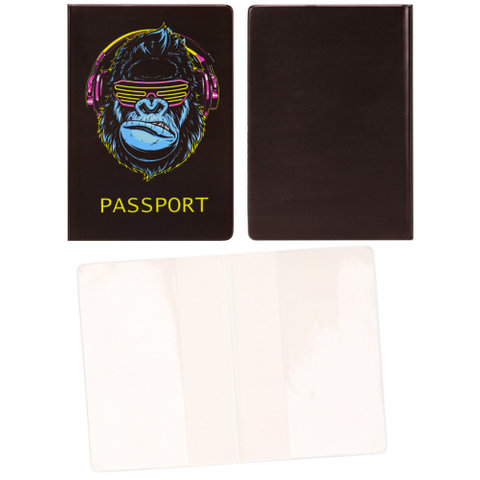 обложка для паспорта Горилла в Наушниках ПВХ ОП-6257