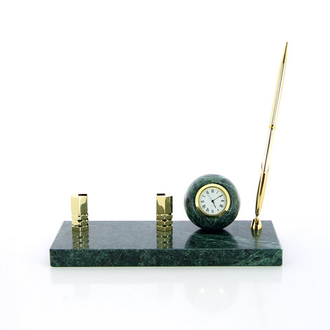 настольный набор Часы, визитница, ручка 2124-0 материал: зеленый мрамор