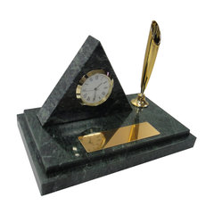 настольный набор Часы, ручка 6137 материал: зеленый мрамор