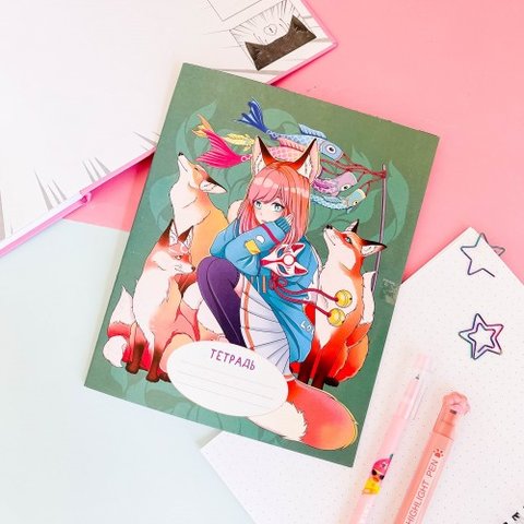 тетрадь 24 листа Лисы И Девочка в клетку трвл-01