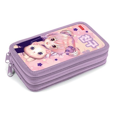 пенал для девочки Аниме С Котиком 2 отделения 47076 083827