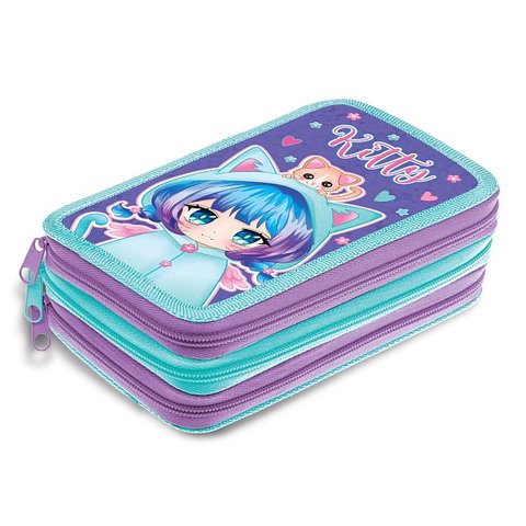 пенал для девочки Девочка-Кошка 3 отделения 48100 084129