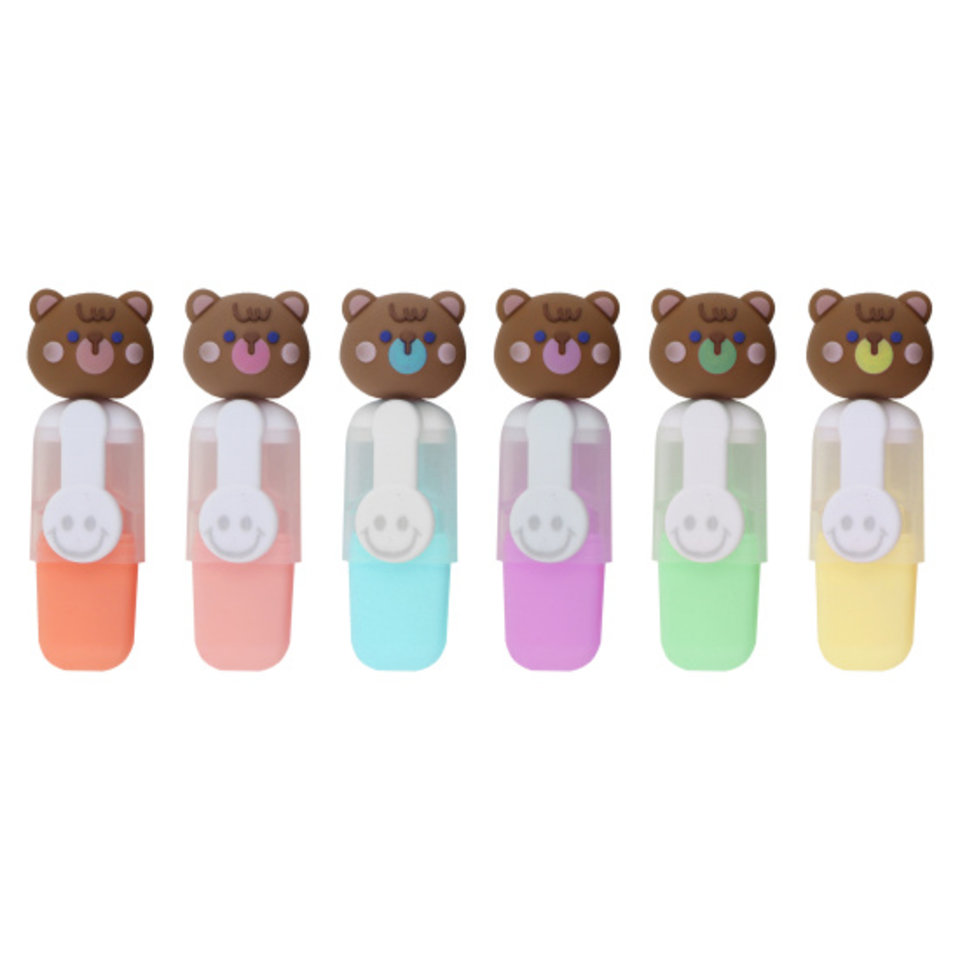 маркеры текстовыделители набор 6 цветов скошенный наконечник Мишки 241713 3409192