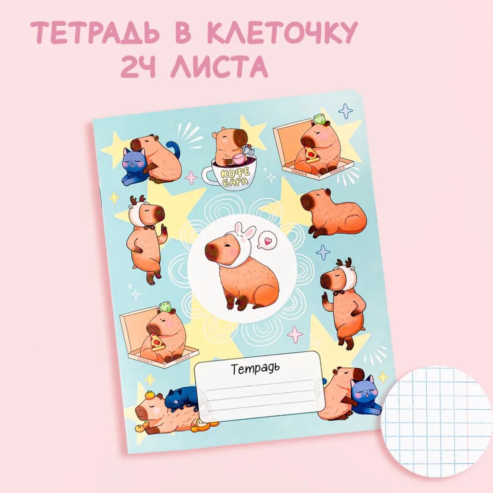 тетрадь 24 листа SWEETCAT Капибара Пицца в клетку тм-трв-22