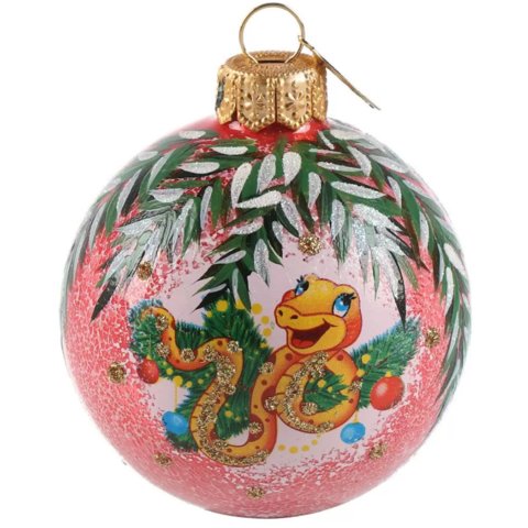 игрушка стеклянная шар Змея На Ветке 6,5см ку-65-244013