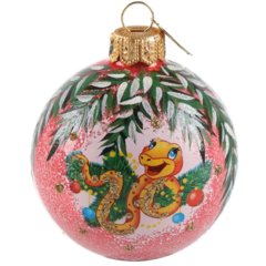 игрушка стеклянная шар Змея На Ветке 6,5см ку-65-244013