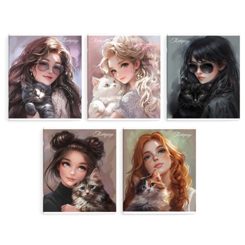 тетрадь 48л Красотка с котиком клетка 68547