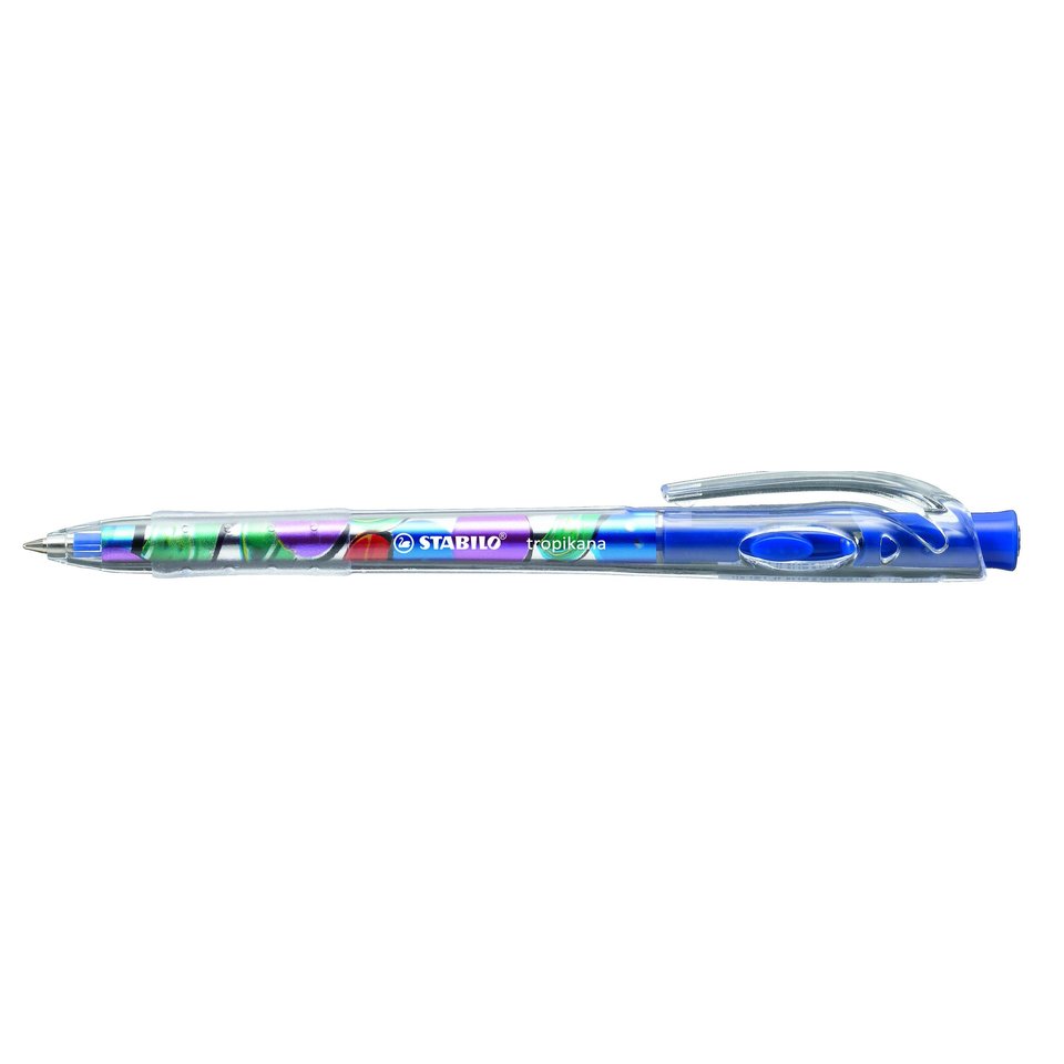 ручка шариковая STABILO автоматическая Tropikana синяя, резиновая вставка