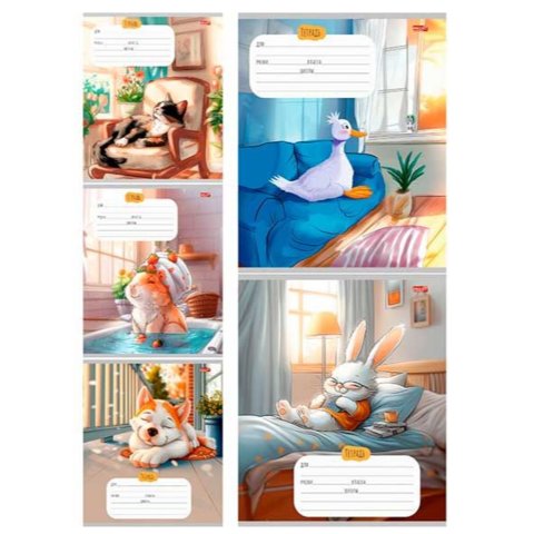 тетрадь 12 листов мультяшные животные клетка 4280