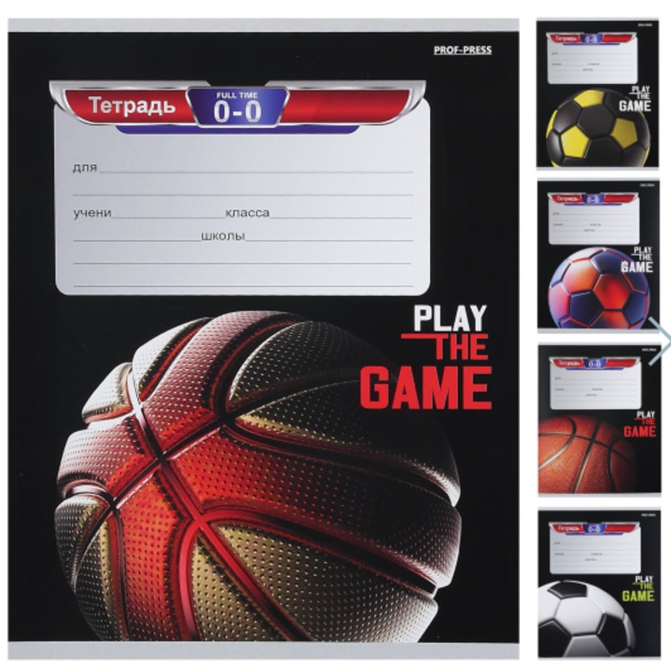 тетрадь 12 листов спортивные мячи клетка 3927