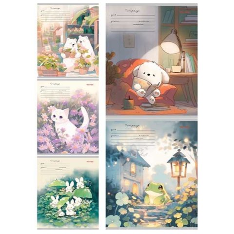 тетрадь 12 листов уютные зверята клетка 2304