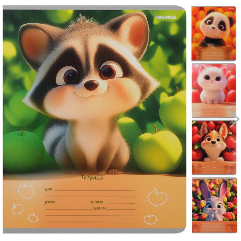 тетрадь 12 листов забавные пушистики косая 4464