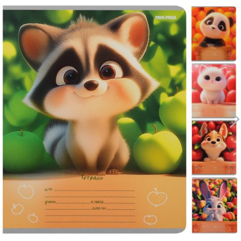 тетрадь 12 листов забавные пушистики косая 4464