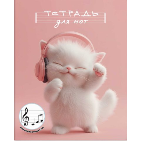 тетрадь нотная А5 24 листа котенок меломан скрепка 70009