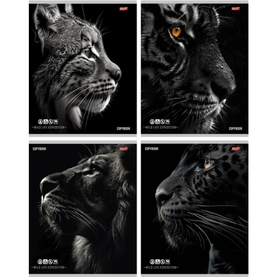 тетрадь 96 листов звери в черно-белом клетка 9527