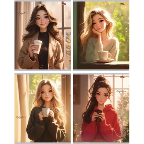 тетрадь 96 листов девушки с кофе клетка 9526